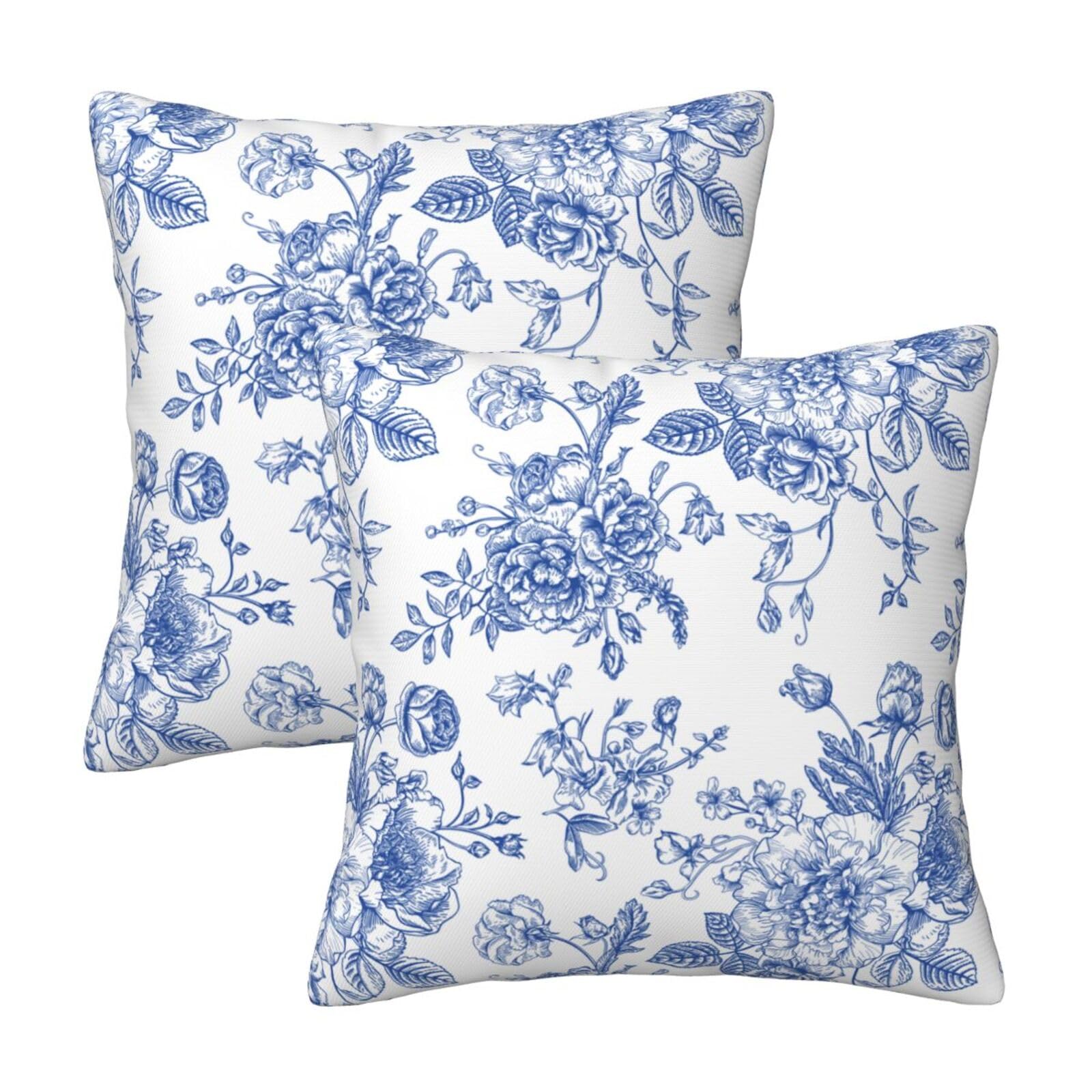 Pink and White Floral Throw Pillow Covers 18x18 Inches Set of 2, Decorative Vintage Chinoiserie Flower Pillow Case Farmhouse Cushion Covers for Sofa Bed Couch Living Room