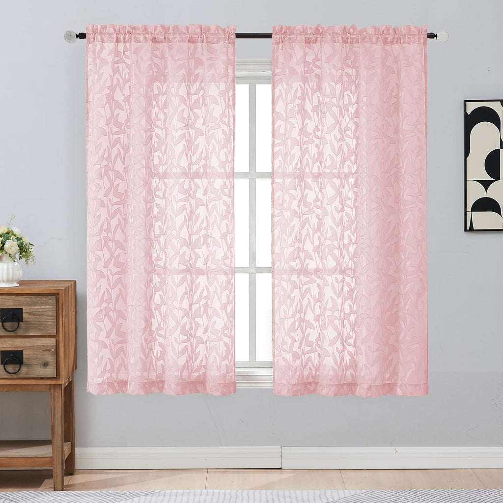 Gwine Sage Green Curtains 84 Inches Long 2 Panels Set, Light Filtering Soft Lightweight Sheer Curtains, Leaf Clip Jacquard Textured Curtain for Bedroom Living Room, 42Wx84L Inches, 2PCS