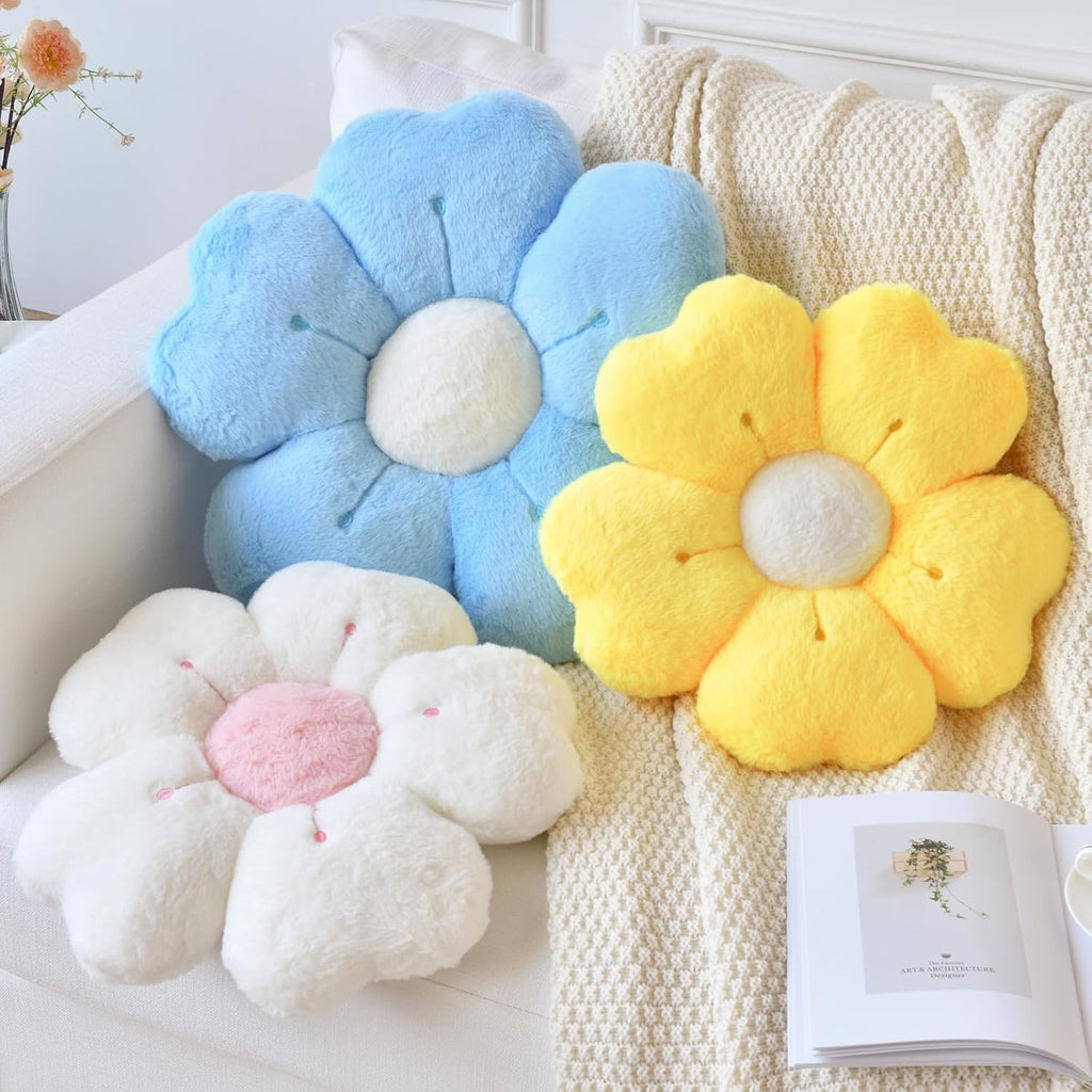 Flower Pillow, Cute Decorative Throw Pillow (White, 15 Inches) | Flower Shaped Pillow, Decorative Throw Pillows for Bed Couch, Cute Daisy Pillow Dorm Decor Floor Seating Cushion