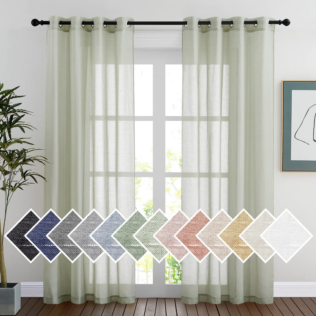 NICETOWN Linen Textured Semi Sheer Curtains 84 inches Length, Eyelet Top Bedroom Window Privacy Translucent Light Filtering Flax Sheer Drapes for Guest Room, 52 inches Wide, 2 Panels, Sea Mist
