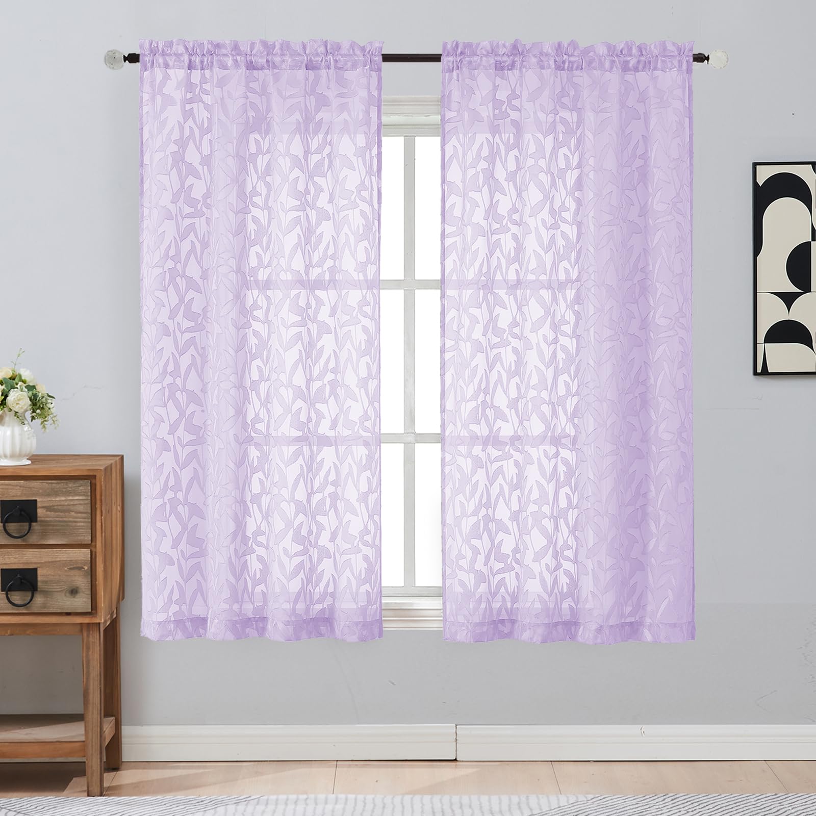 Gwine Sage Green Curtains 84 Inches Long 2 Panels Set, Light Filtering Soft Lightweight Sheer Curtains, Leaf Clip Jacquard Textured Curtain for Bedroom Living Room, 42Wx84L Inches, 2PCS