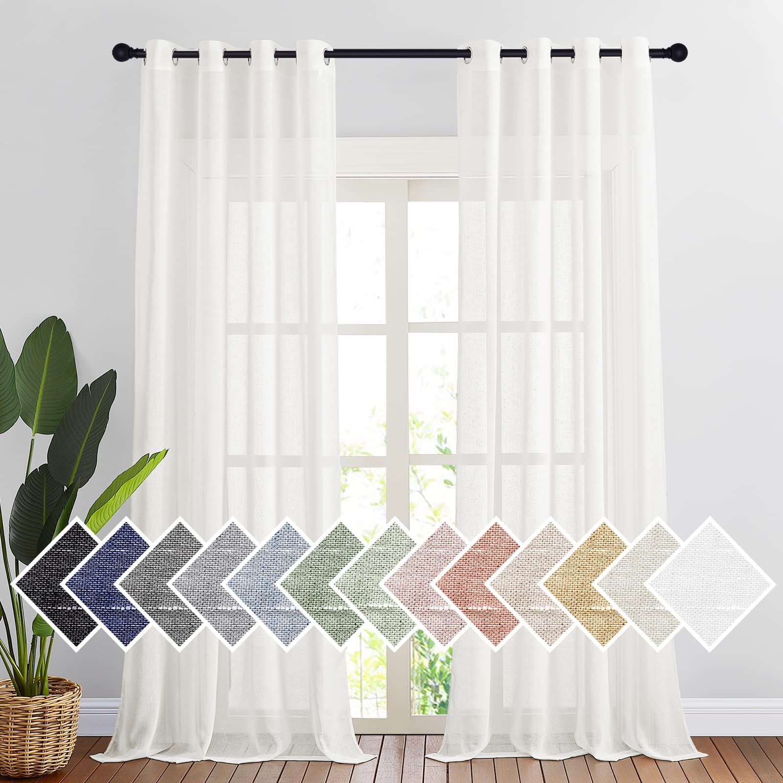 NICETOWN Linen Textured Semi Sheer Curtains 84 inches Length, Eyelet Top Bedroom Window Privacy Translucent Light Filtering Flax Sheer Drapes for Guest Room, 52 inches Wide, 2 Panels, Sea Mist