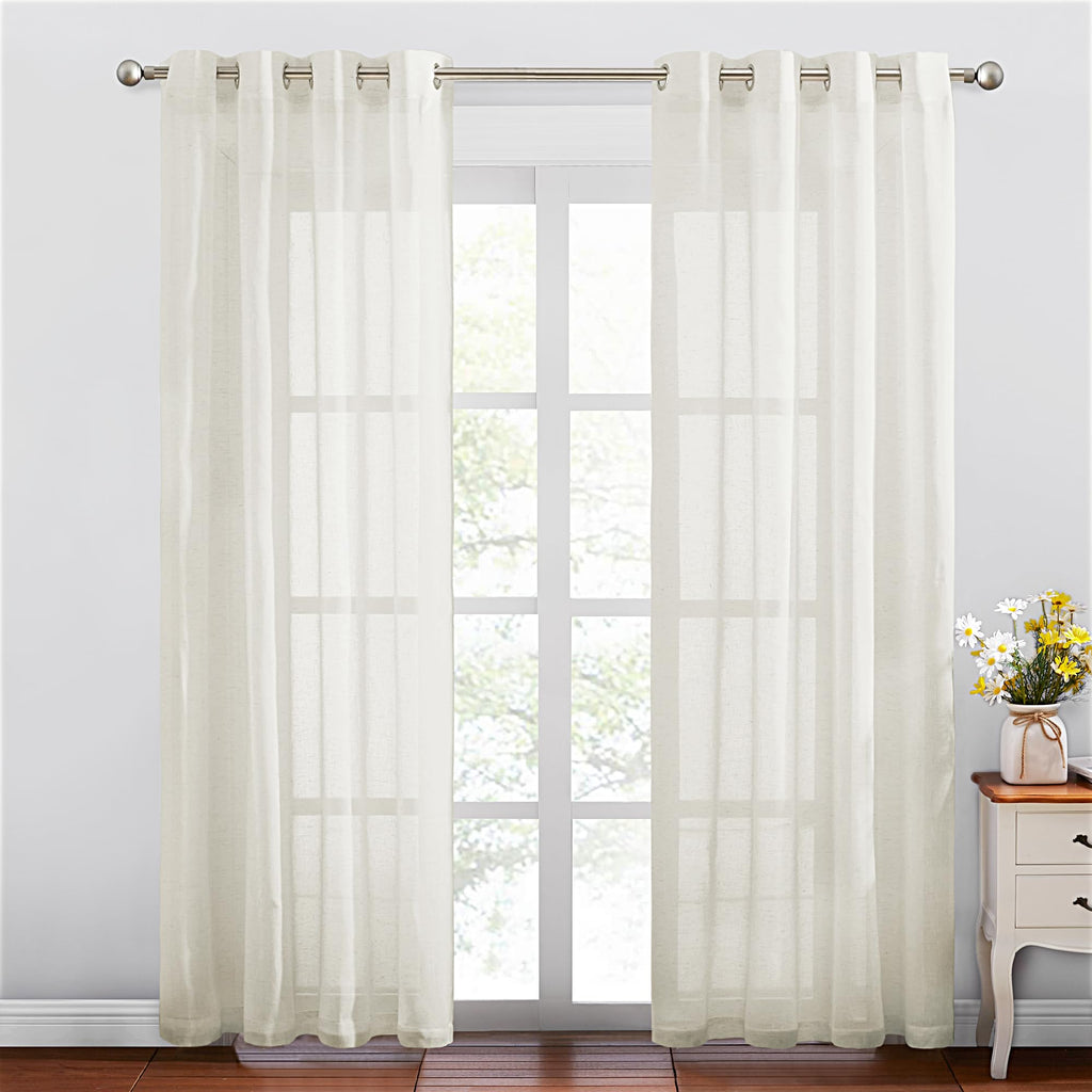 NICETOWN Linen Textured Semi Sheer Curtains 84 inches Length, Eyelet Top Bedroom Window Privacy Translucent Light Filtering Flax Sheer Drapes for Guest Room, 52 inches Wide, 2 Panels, Sea Mist