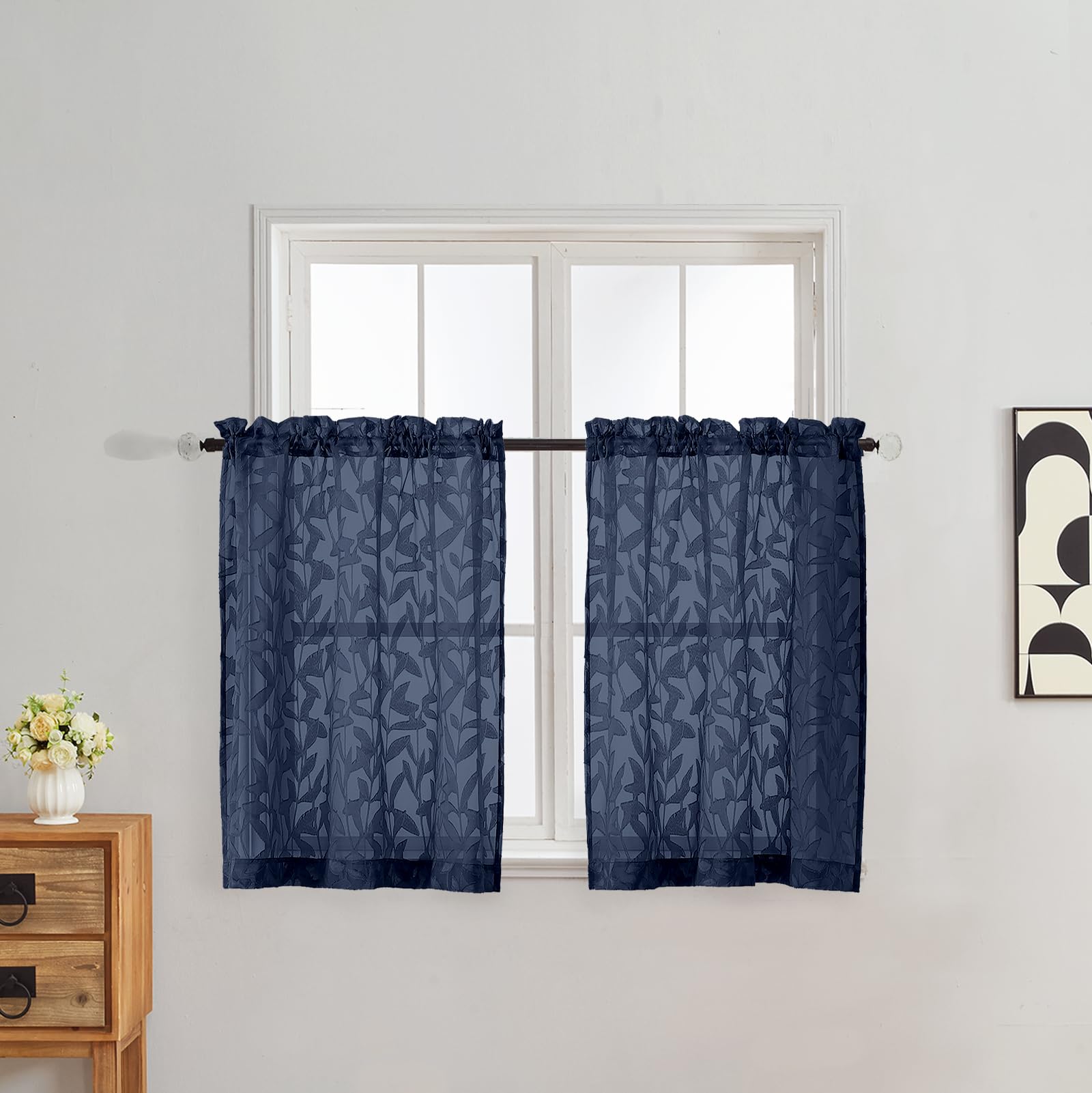 Gwine Sage Green Curtains 84 Inches Long 2 Panels Set, Light Filtering Soft Lightweight Sheer Curtains, Leaf Clip Jacquard Textured Curtain for Bedroom Living Room, 42Wx84L Inches, 2PCS