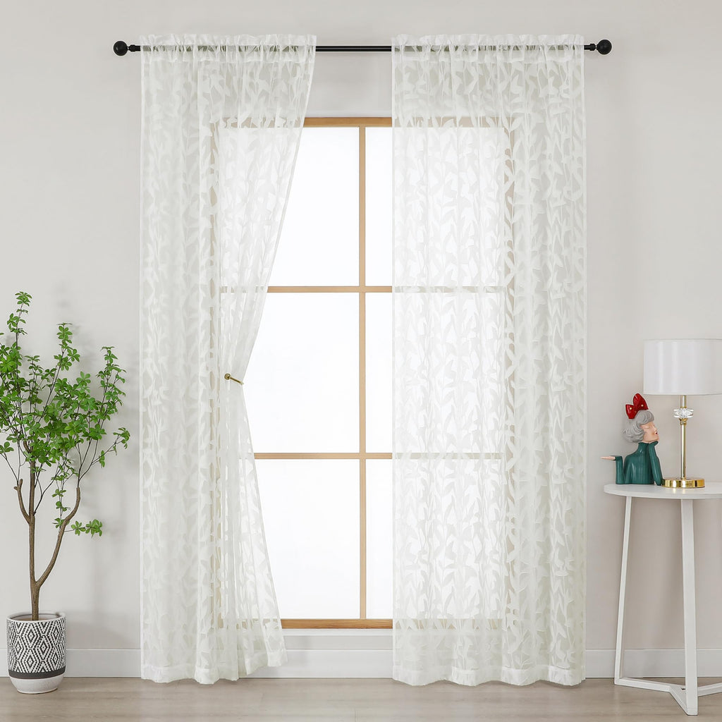 Gwine Sage Green Curtains 84 Inches Long 2 Panels Set, Light Filtering Soft Lightweight Sheer Curtains, Leaf Clip Jacquard Textured Curtain for Bedroom Living Room, 42Wx84L Inches, 2PCS