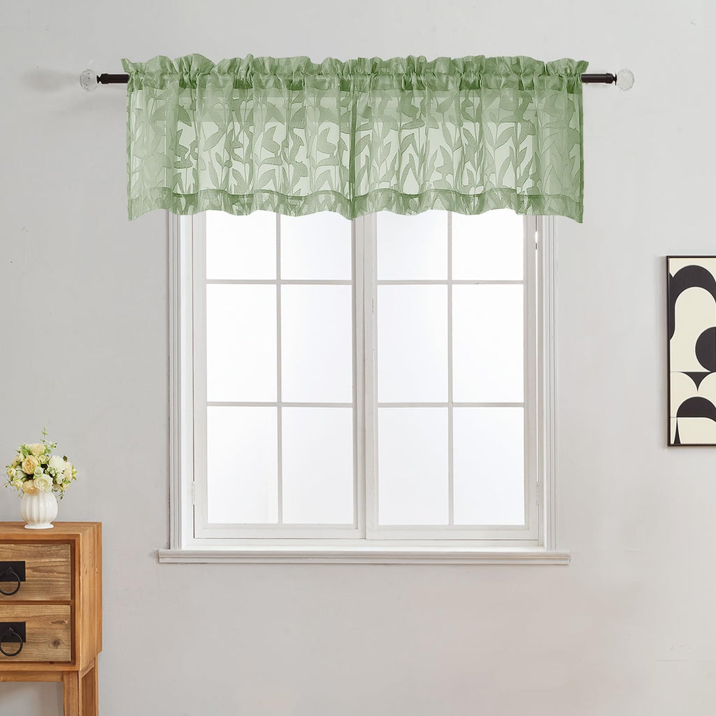 Gwine Sage Green Curtains 84 Inches Long 2 Panels Set, Light Filtering Soft Lightweight Sheer Curtains, Leaf Clip Jacquard Textured Curtain for Bedroom Living Room, 42Wx84L Inches, 2PCS