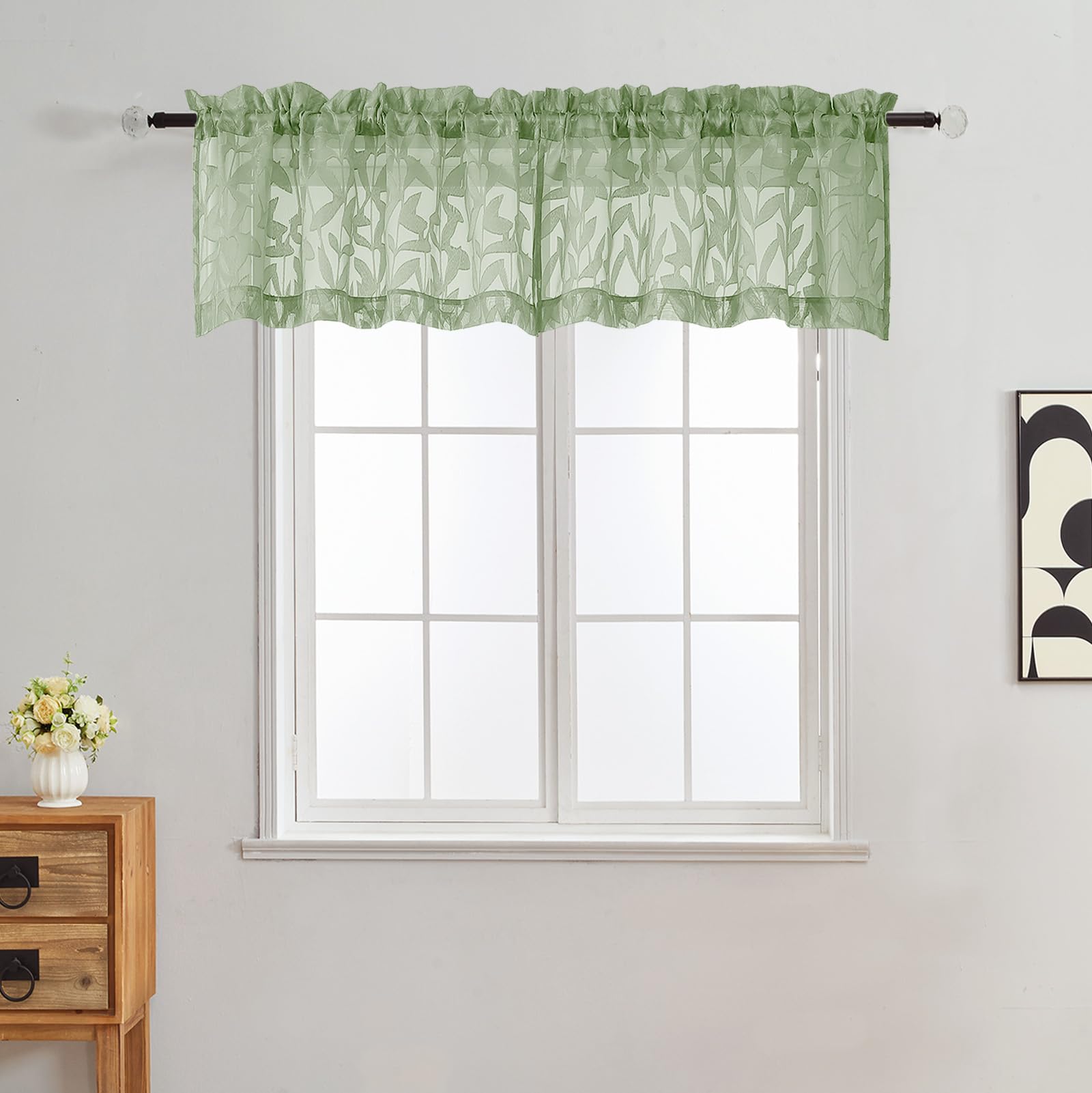 Gwine Sage Green Curtains 84 Inches Long 2 Panels Set, Light Filtering Soft Lightweight Sheer Curtains, Leaf Clip Jacquard Textured Curtain for Bedroom Living Room, 42Wx84L Inches, 2PCS