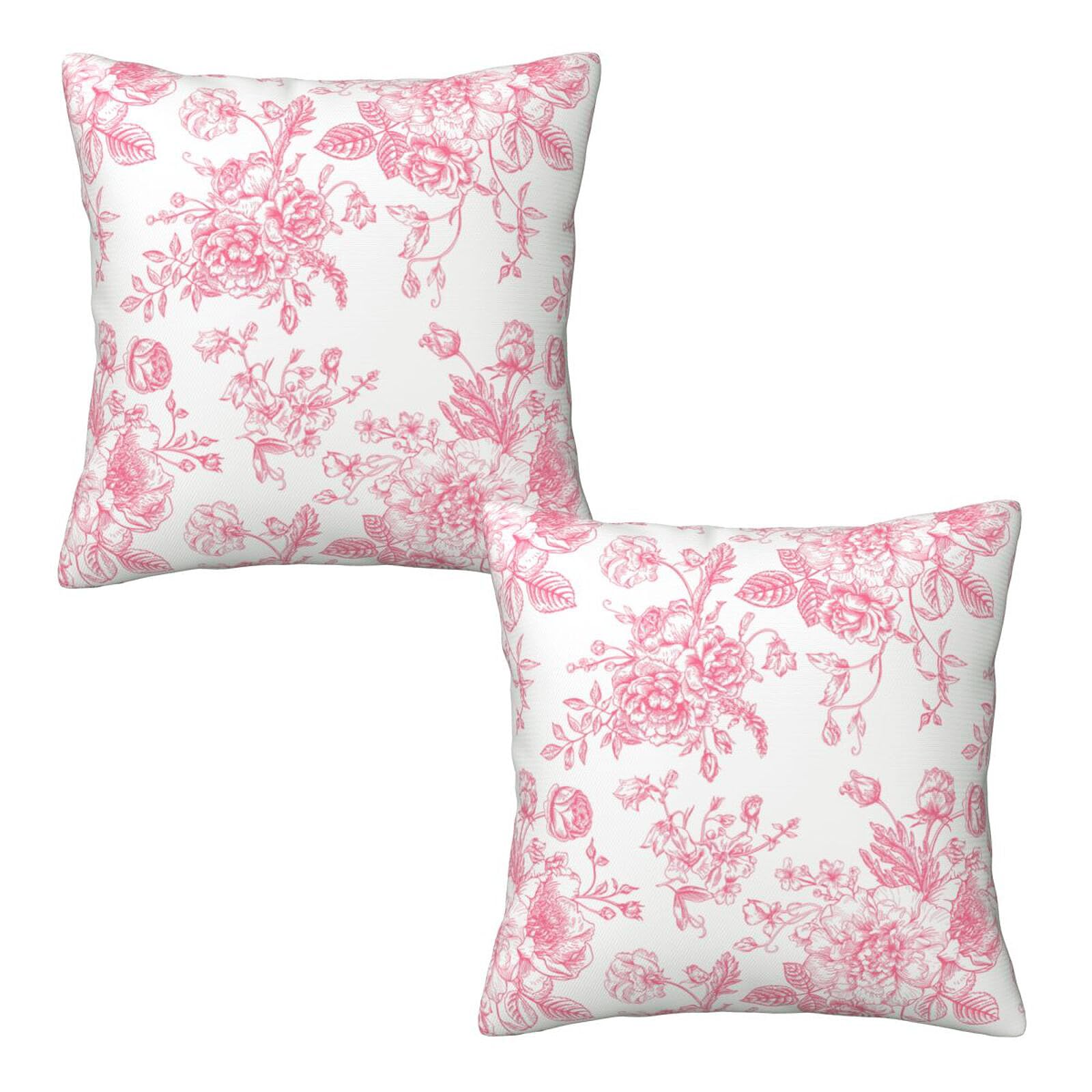 Pink and White Floral Throw Pillow Covers 18x18 Inches Set of 2, Decorative Vintage Chinoiserie Flower Pillow Case Farmhouse Cushion Covers for Sofa Bed Couch Living Room
