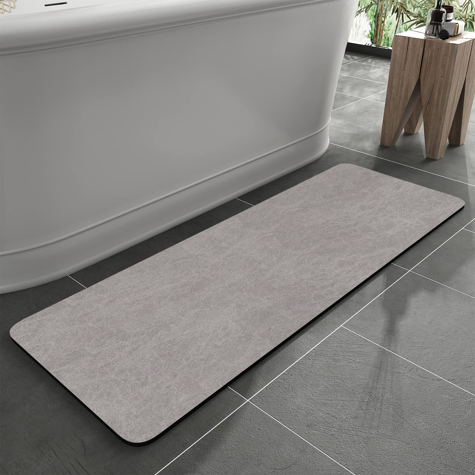 MontVoo -Bath Mat-Rubber Backing Non SlipThin Bathroom Rugs Fit Under Door- Quick Dry Absorbent Faux Suede Surface Grey Bathroom Floor Mats-Shower Rug for in Front of Bathtub Shower Gray 16x24