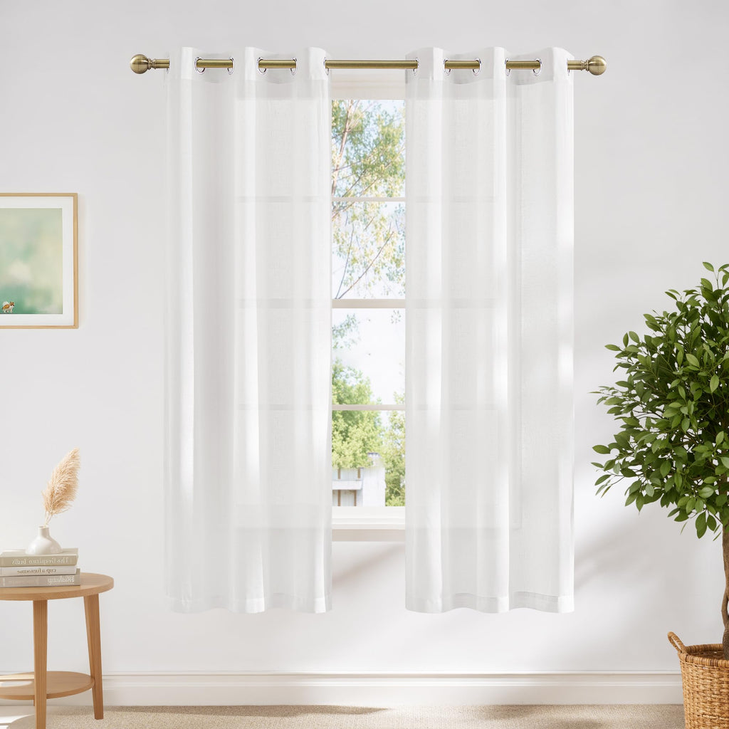 NICETOWN Linen Textured Semi Sheer Curtains 84 inches Length, Eyelet Top Bedroom Window Privacy Translucent Light Filtering Flax Sheer Drapes for Guest Room, 52 inches Wide, 2 Panels, Sea Mist
