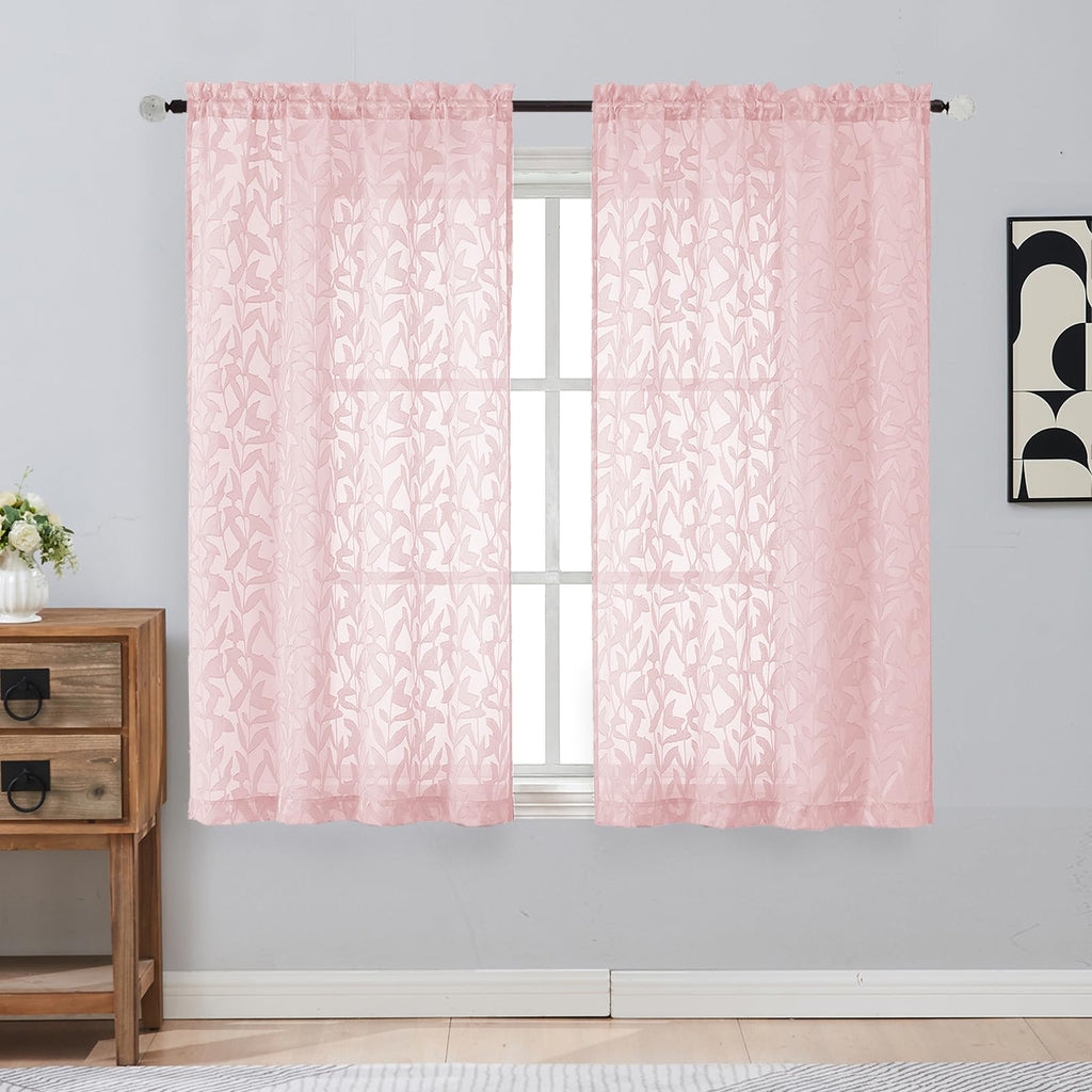 Gwine Sage Green Curtains 84 Inches Long 2 Panels Set, Light Filtering Soft Lightweight Sheer Curtains, Leaf Clip Jacquard Textured Curtain for Bedroom Living Room, 42Wx84L Inches, 2PCS