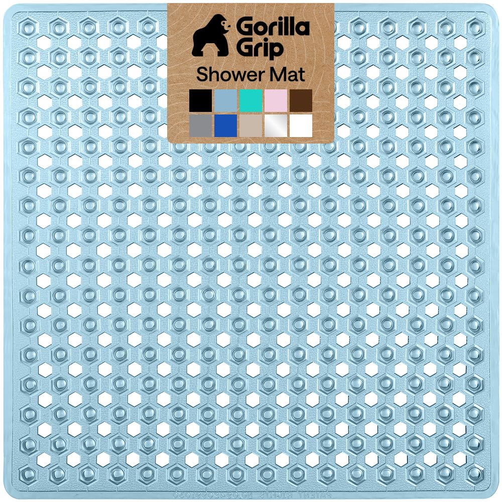 GORILLA GRIP Patented Bath Tub Shower Mat, Machine Washable Bathtub Floor Liner Mats, Suction Cups and Drain Holes to Keep Tubs Clean, Soft on Feet, Bathroom Essentials, 35x16 Inch, Clear