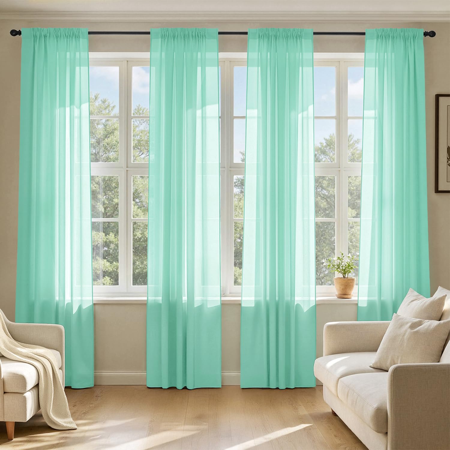 MIULEE White Sheer Curtains 84 Inches Long, 4 Panels Set, Light Filtering Rod Pocket Voile Drapes for Living Room and Bedroom, Airy Soft Fabric Window Treatments, 42 x 84 Inches