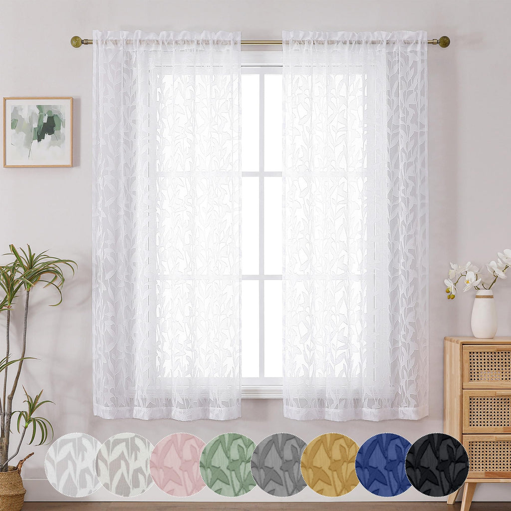 OWENIE Leyna 2 Panels Sage Green Sheer Curtains 63 Inch Length for Bedroom, Soft Lightweight Jacquard Clip Window Curtain for Living Room, Double Rod Pockets Textured Drapes, Each 40Wx63L Inches