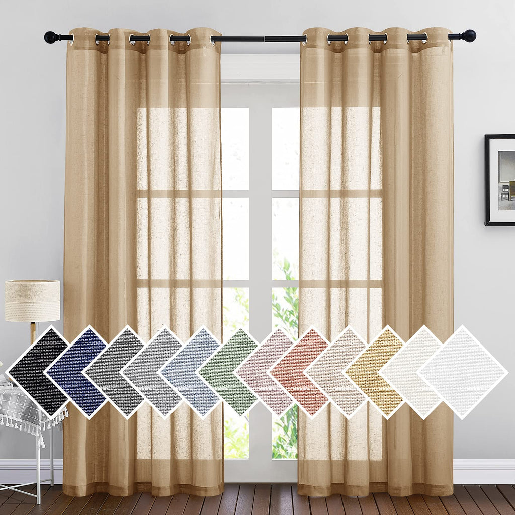 NICETOWN Linen Textured Semi Sheer Curtains 84 inches Length, Eyelet Top Bedroom Window Privacy Translucent Light Filtering Flax Sheer Drapes for Guest Room, 52 inches Wide, 2 Panels, Sea Mist