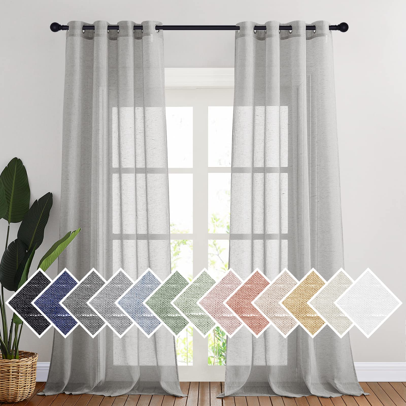 NICETOWN Linen Textured Semi Sheer Curtains 84 inches Length, Eyelet Top Bedroom Window Privacy Translucent Light Filtering Flax Sheer Drapes for Guest Room, 52 inches Wide, 2 Panels, Sea Mist