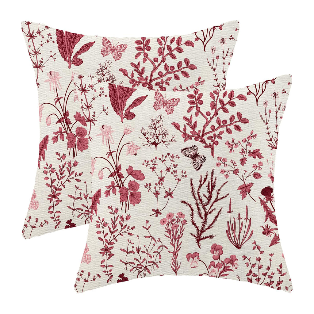 AEIOAE Spring Pillow Covers 18x18 Inch Set of 2,Sage Green Wild Flower Plant Throw Pillows Case,Seasonal Floral Outdoor Decorative Square Linen Farmhouse Decor Cushion Covers for Home Sofa Bed Couch