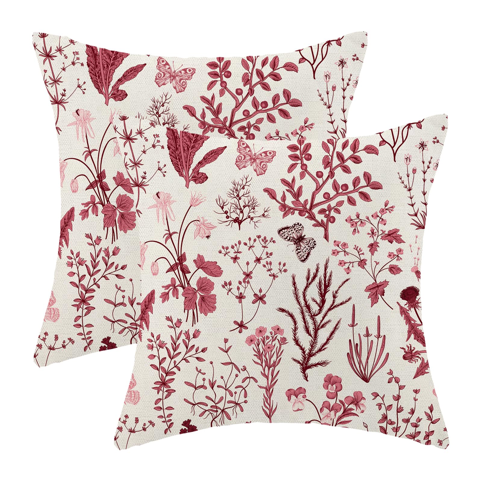AEIOAE Spring Pillow Covers 18x18 Inch Set of 2,Sage Green Wild Flower Plant Throw Pillows Case,Seasonal Floral Outdoor Decorative Square Linen Farmhouse Decor Cushion Covers for Home Sofa Bed Couch