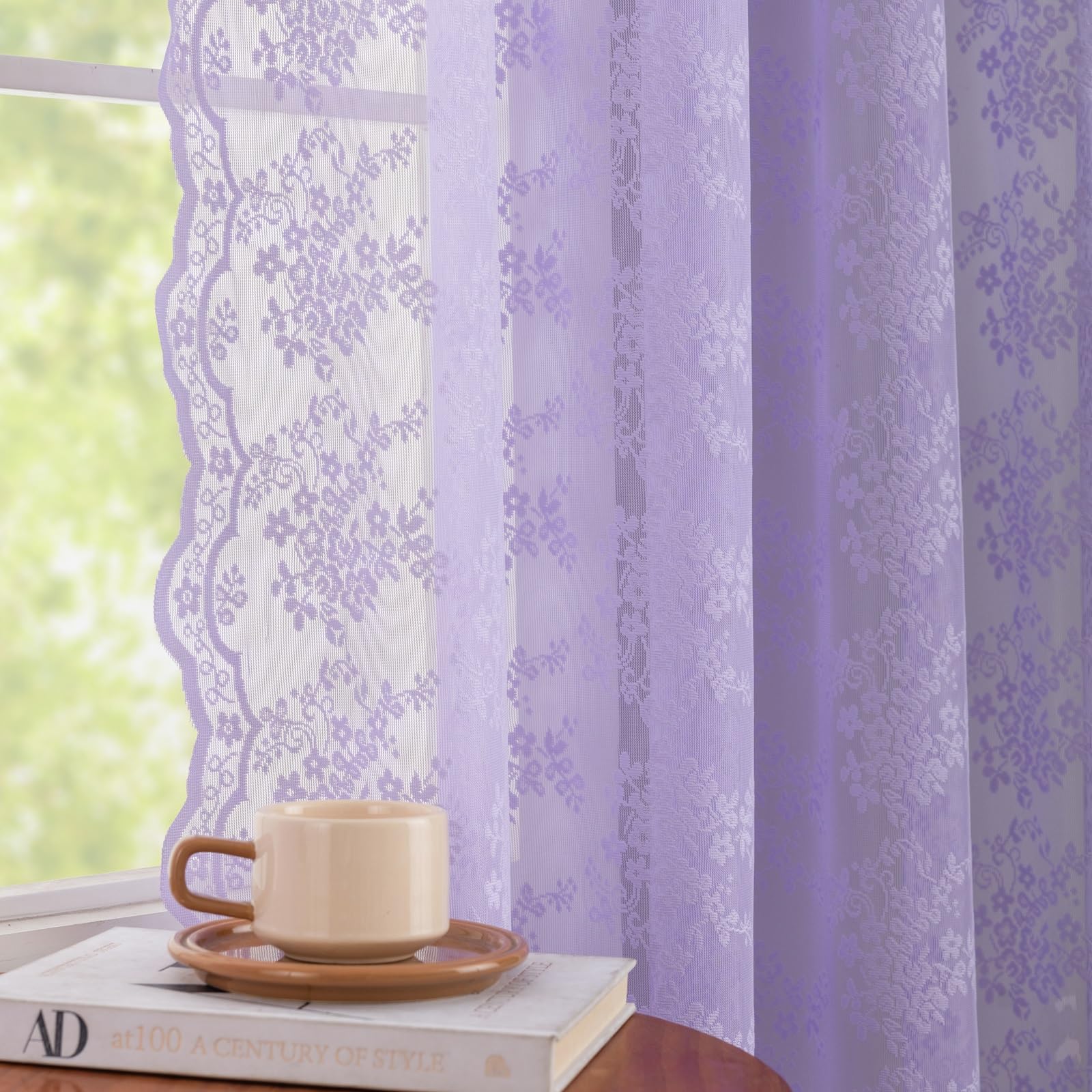 YJ YANJUN Vintage Lace Curtains 84 Inches Long-Victorian Floral Pattern Ivory Sheer Curtain Panels for Living Room Bedroom French Door, Light Filtering Drapes, 2 Panels 52W x 84L Cream