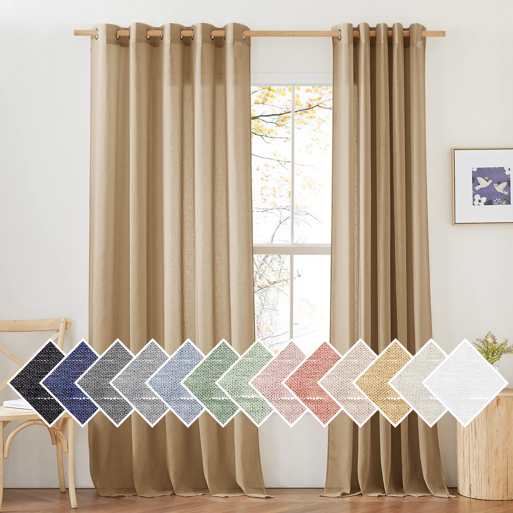 NICETOWN Linen Textured Semi Sheer Curtains 84 inches Length, Eyelet Top Bedroom Window Privacy Translucent Light Filtering Flax Sheer Drapes for Guest Room, 52 inches Wide, 2 Panels, Sea Mist
