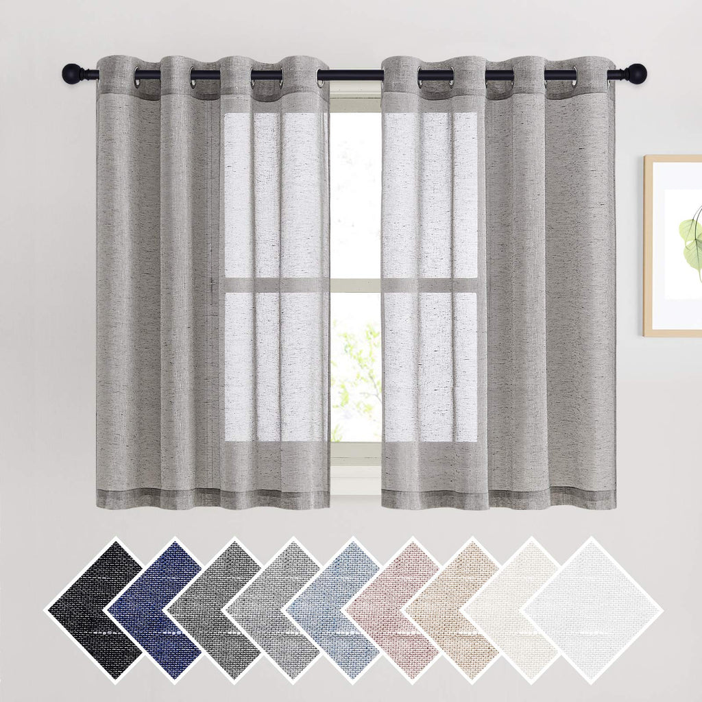 NICETOWN Linen Textured Semi Sheer Curtains 84 inches Length, Eyelet Top Bedroom Window Privacy Translucent Light Filtering Flax Sheer Drapes for Guest Room, 52 inches Wide, 2 Panels, Sea Mist