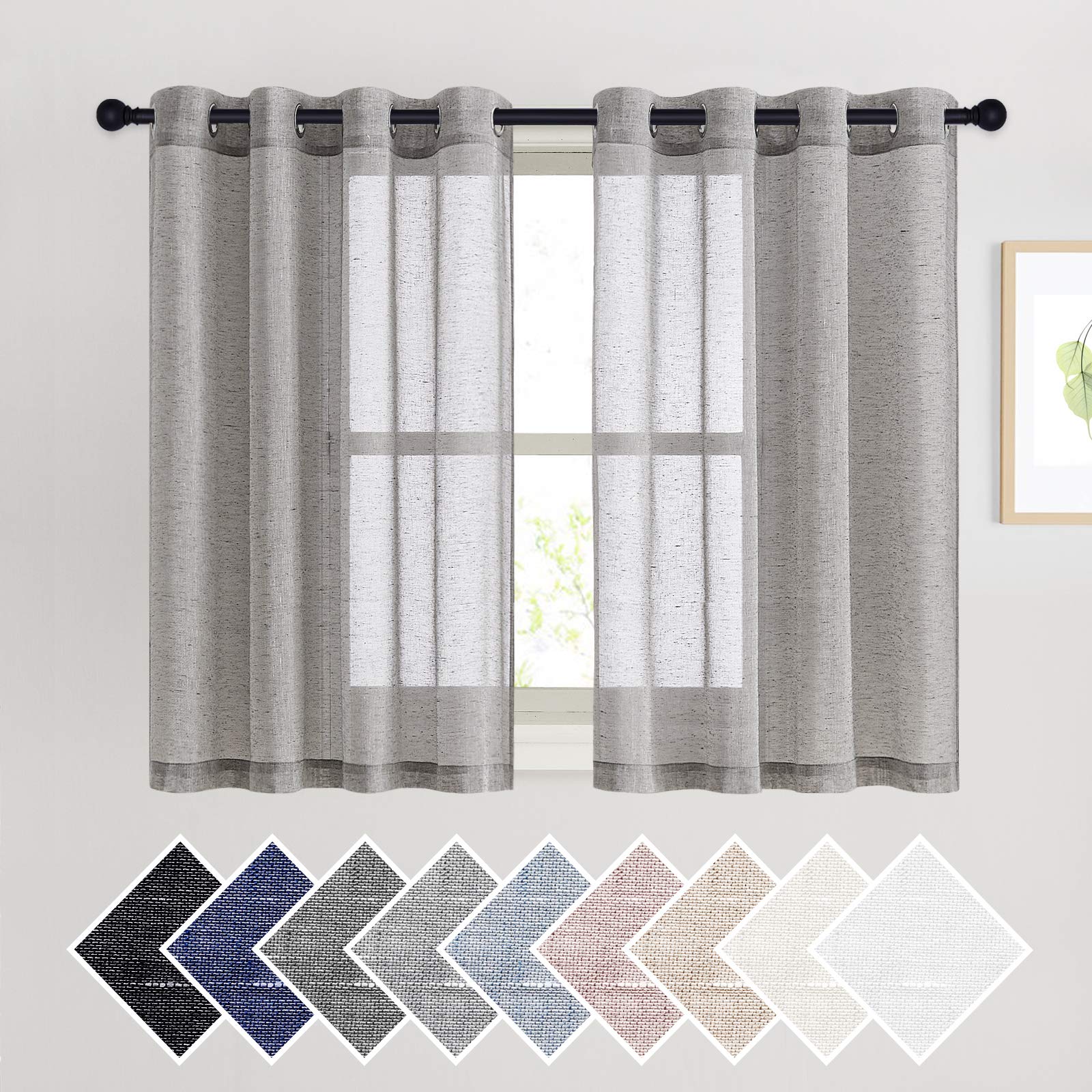 NICETOWN Linen Textured Semi Sheer Curtains 84 inches Length, Eyelet Top Bedroom Window Privacy Translucent Light Filtering Flax Sheer Drapes for Guest Room, 52 inches Wide, 2 Panels, Sea Mist