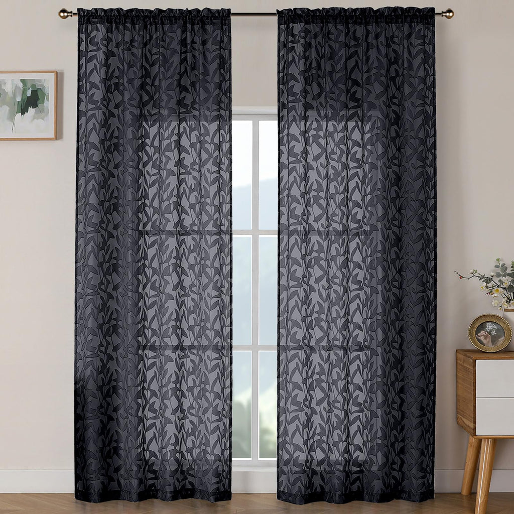 OWENIE Leyna 2 Panels Sage Green Sheer Curtains 63 Inch Length for Bedroom, Soft Lightweight Jacquard Clip Window Curtain for Living Room, Double Rod Pockets Textured Drapes, Each 40Wx63L Inches