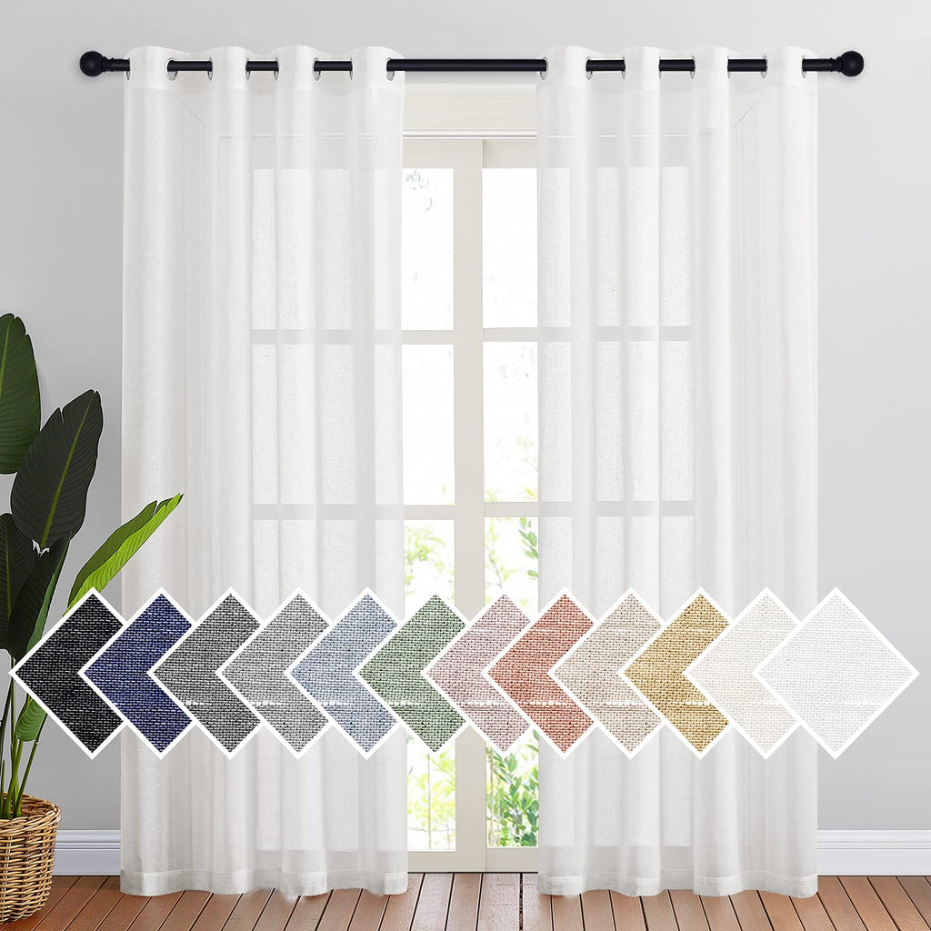 NICETOWN Linen Textured Semi Sheer Curtains 84 inches Length, Eyelet Top Bedroom Window Privacy Translucent Light Filtering Flax Sheer Drapes for Guest Room, 52 inches Wide, 2 Panels, Sea Mist