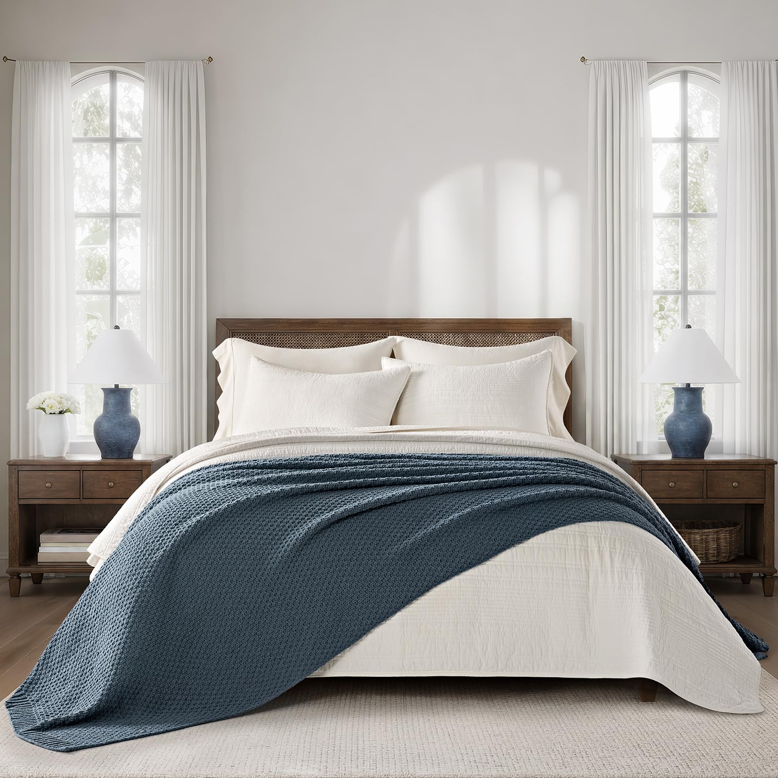 EVERGRACEHOME Chunky Chenille Knit Throw Blanket for Couch, Soft Luxurious Moss Stitch Blankets for Bed, Cozy Decorative Farmhouse Knitted Throws for Sofa, Sand Dune, 60" x 80"