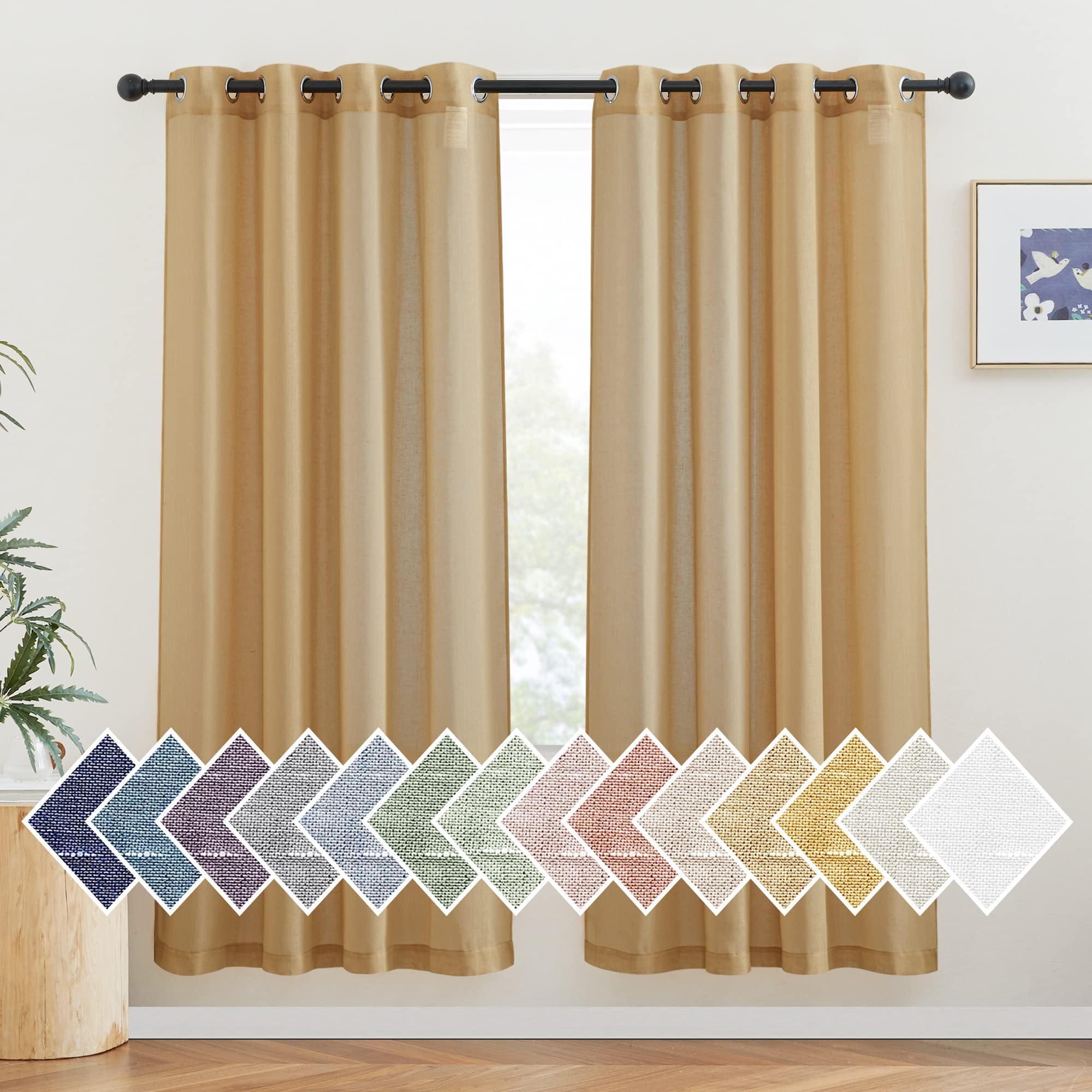 NICETOWN Linen Textured Semi Sheer Curtains 84 inches Length, Eyelet Top Bedroom Window Privacy Translucent Light Filtering Flax Sheer Drapes for Guest Room, 52 inches Wide, 2 Panels, Sea Mist