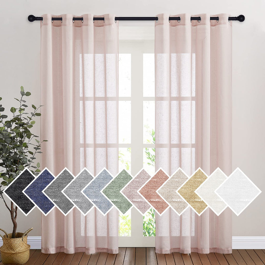 NICETOWN Linen Textured Semi Sheer Curtains 84 inches Length, Eyelet Top Bedroom Window Privacy Translucent Light Filtering Flax Sheer Drapes for Guest Room, 52 inches Wide, 2 Panels, Sea Mist