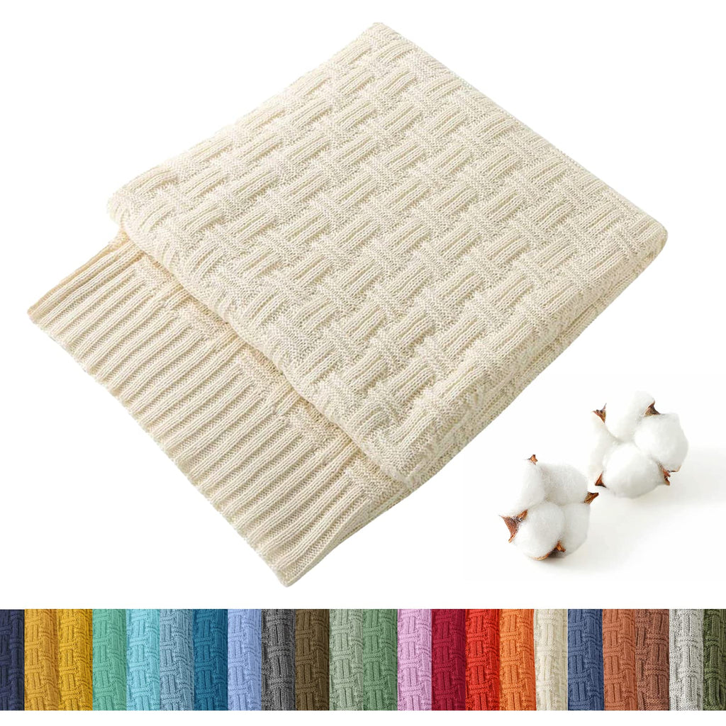 TREELY 100% Cotton Knitted Throw Blanket Couch Cover Blanket(60 x 80 Inches, Light Sage Green)