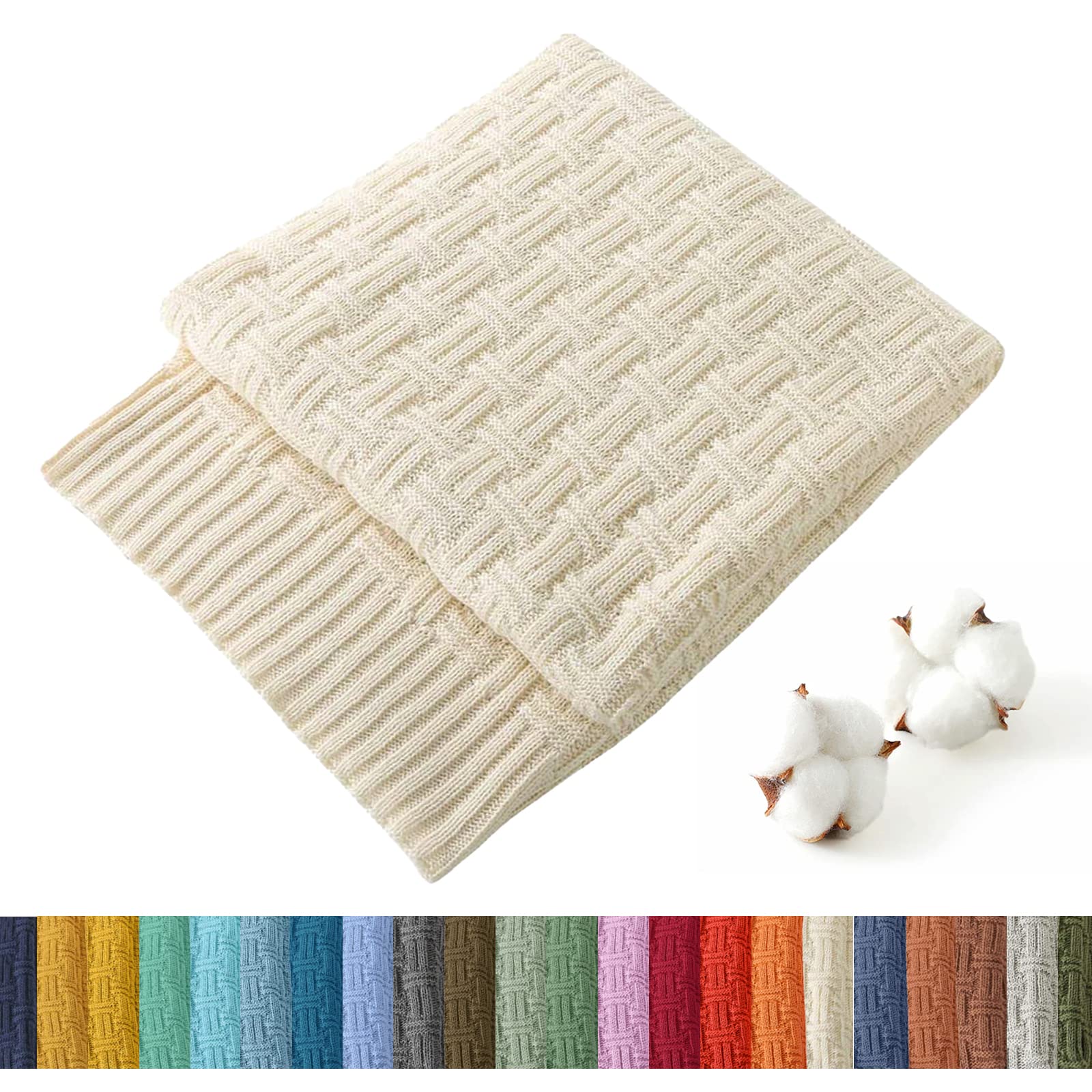 TREELY 100% Cotton Knitted Throw Blanket Couch Cover Blanket(60 x 80 Inches, Light Sage Green)