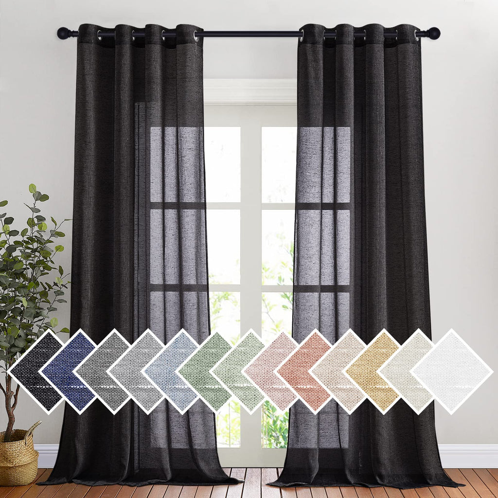 NICETOWN Linen Textured Semi Sheer Curtains 84 inches Length, Eyelet Top Bedroom Window Privacy Translucent Light Filtering Flax Sheer Drapes for Guest Room, 52 inches Wide, 2 Panels, Sea Mist