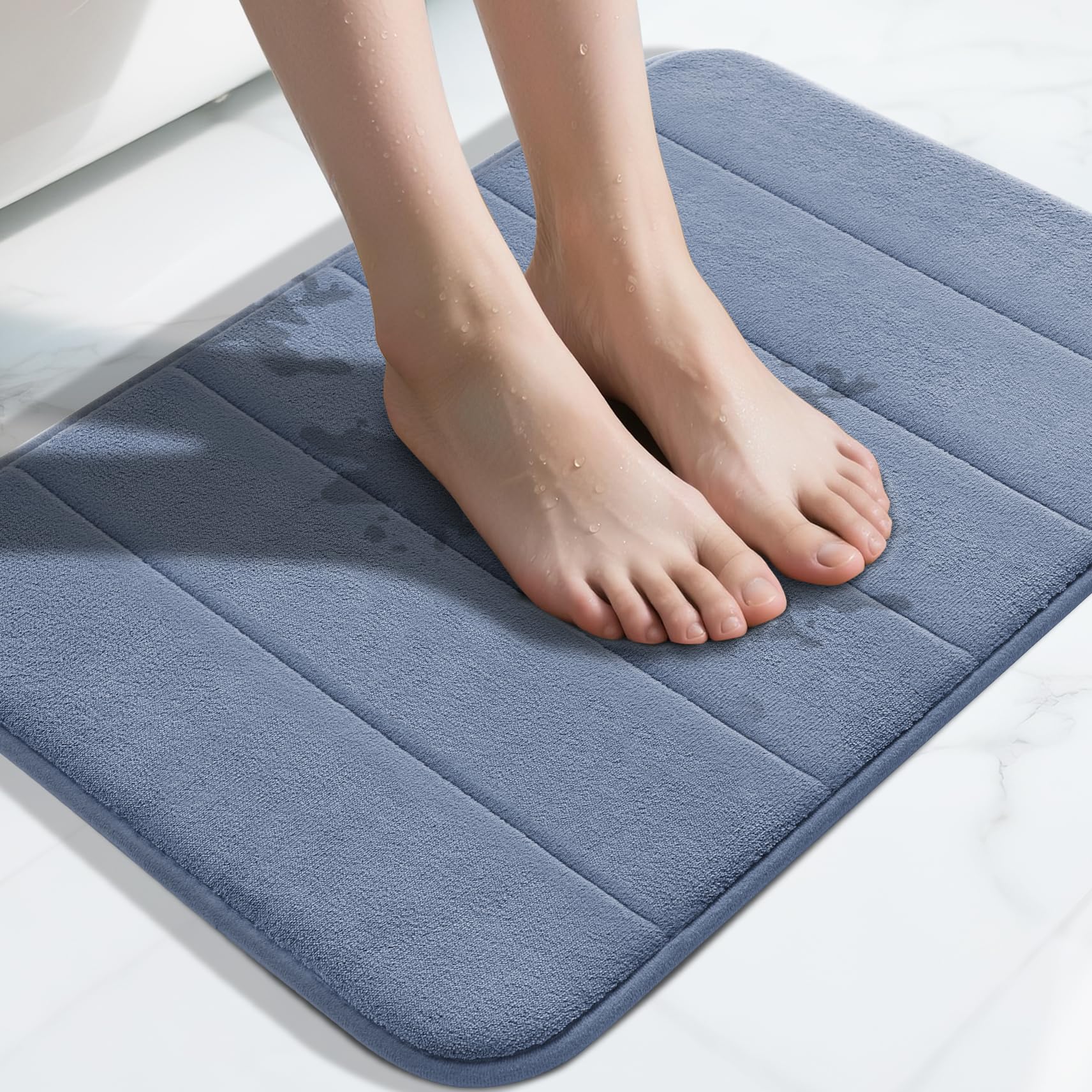 Yimobra Memory Foam Bath Mat, Super Soft Absorbent Bathroom Rug Non Slip, Quick Dry, Machine Washable Floor Carpet for Tub Shower, Home Decor Accessories, 24x17, Grey