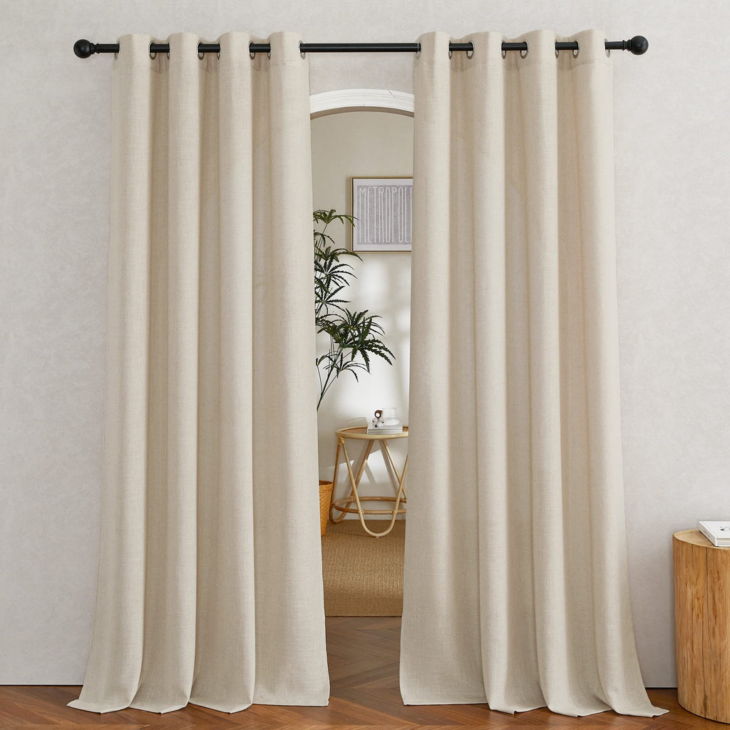 NICETOWN Linen Textured Semi Sheer Curtains 84 inches Length, Eyelet Top Bedroom Window Privacy Translucent Light Filtering Flax Sheer Drapes for Guest Room, 52 inches Wide, 2 Panels, Sea Mist