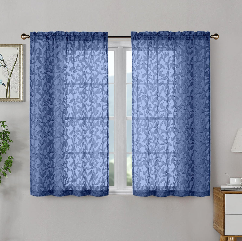 OWENIE Leyna 2 Panels Sage Green Sheer Curtains 63 Inch Length for Bedroom, Soft Lightweight Jacquard Clip Window Curtain for Living Room, Double Rod Pockets Textured Drapes, Each 40Wx63L Inches