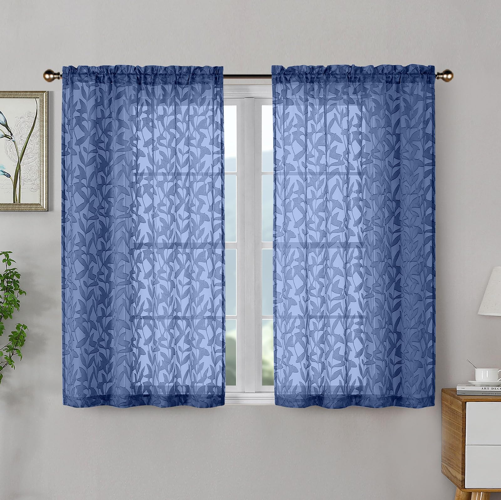 OWENIE Leyna 2 Panels Sage Green Sheer Curtains 63 Inch Length for Bedroom, Soft Lightweight Jacquard Clip Window Curtain for Living Room, Double Rod Pockets Textured Drapes, Each 40Wx63L Inches