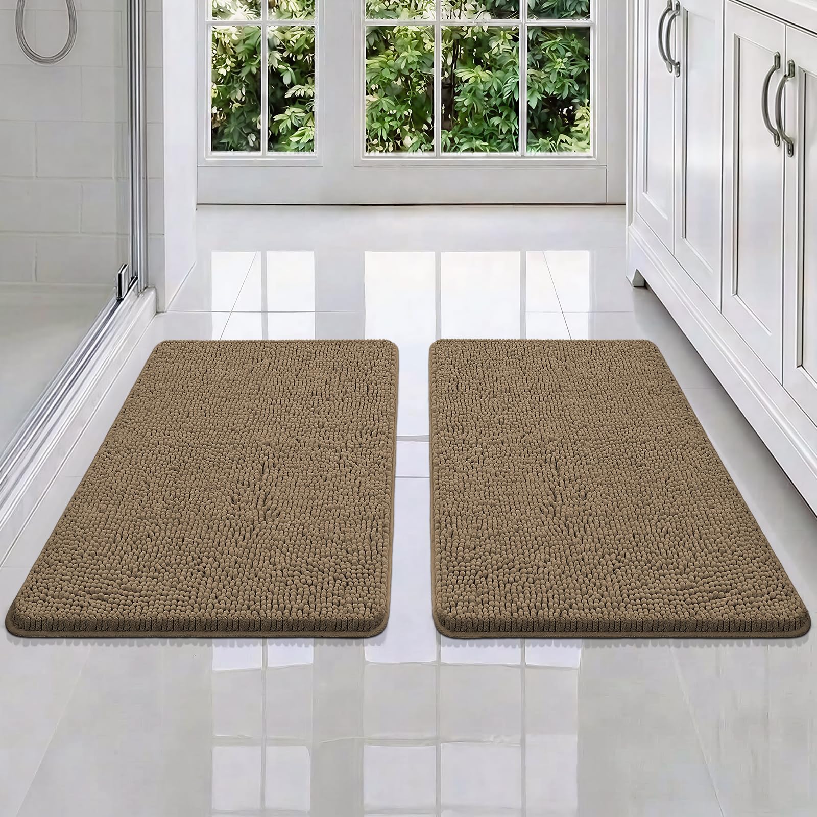 Bcoimo Bathroom Rugs 24x17, Bath Mats for Bathroom Non Slip with Rubber Backing,High Absorbent Microfiber Bath Rugs Quick Drying, Machine Washable, Durable Decor