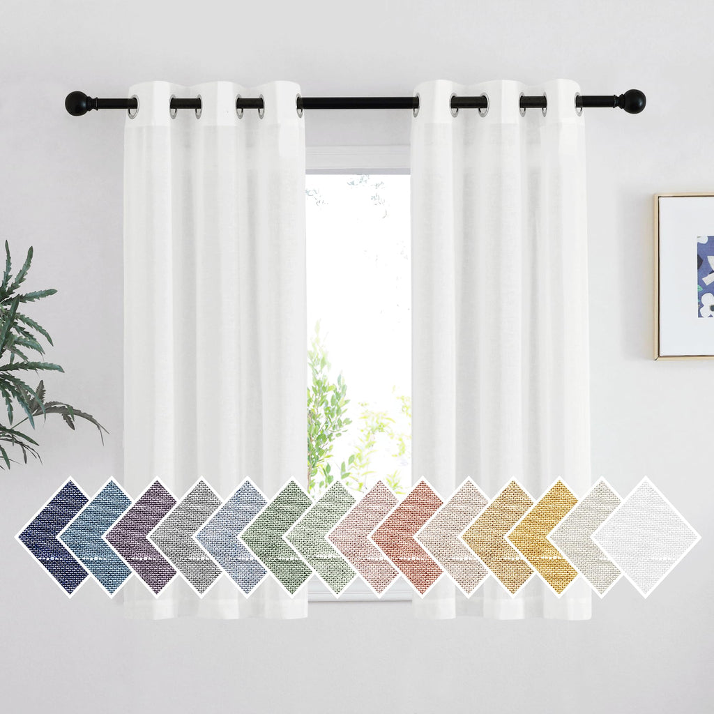 NICETOWN Linen Textured Semi Sheer Curtains 84 inches Length, Eyelet Top Bedroom Window Privacy Translucent Light Filtering Flax Sheer Drapes for Guest Room, 52 inches Wide, 2 Panels, Sea Mist