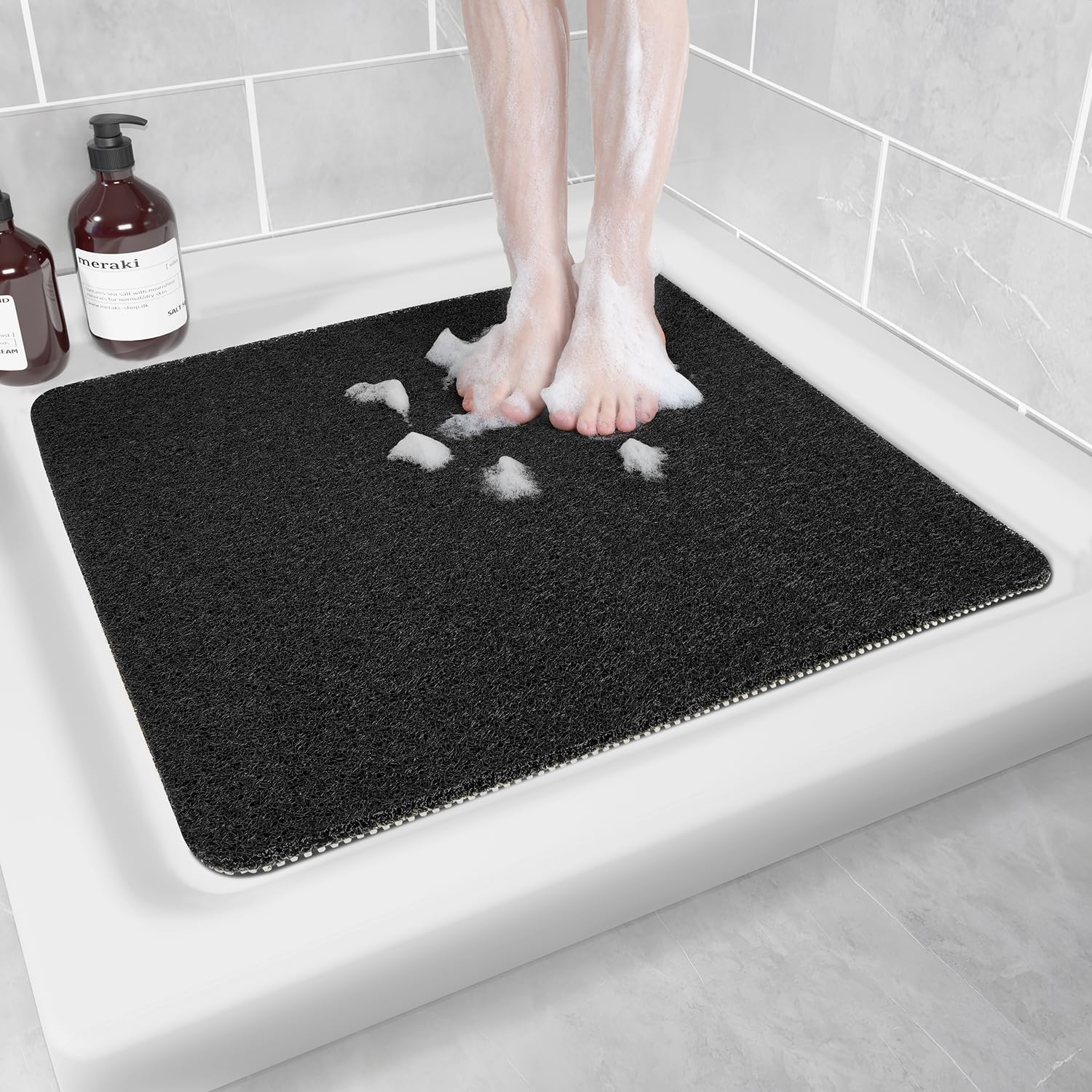 Hargiis Non Slip Bathtub Mat, Foot Scrubber Anti Slip Fast Drying Shower Mat for Tub, Floor,Bathroom, Home, Kitchen, Hotel, Beige, 24x16 Inches