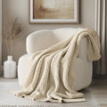 EVERGRACEHOME Chunky Chenille Knit Throw Blanket for Couch, Soft Luxurious Moss Stitch Blankets for Bed, Cozy Decorative Farmhouse Knitted Throws for Sofa, Sand Dune, 60" x 80"