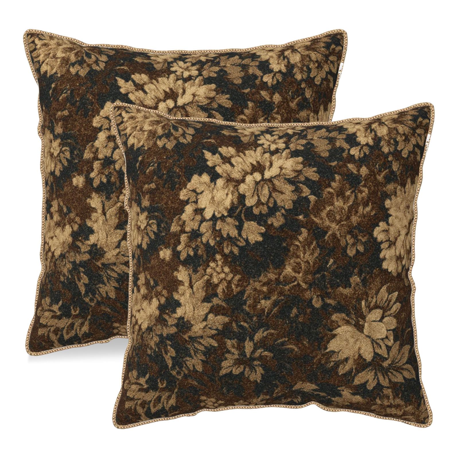 Vintage Floral Soft Velvet Throw Pillow Covers Set of 2 Burnt Orange Navy Flowers Plant Decorative Pillow Covers 18x18 Inch Art Botanical Pillow Case For Sofa Couch Outdoor Farmhouse Home Decor