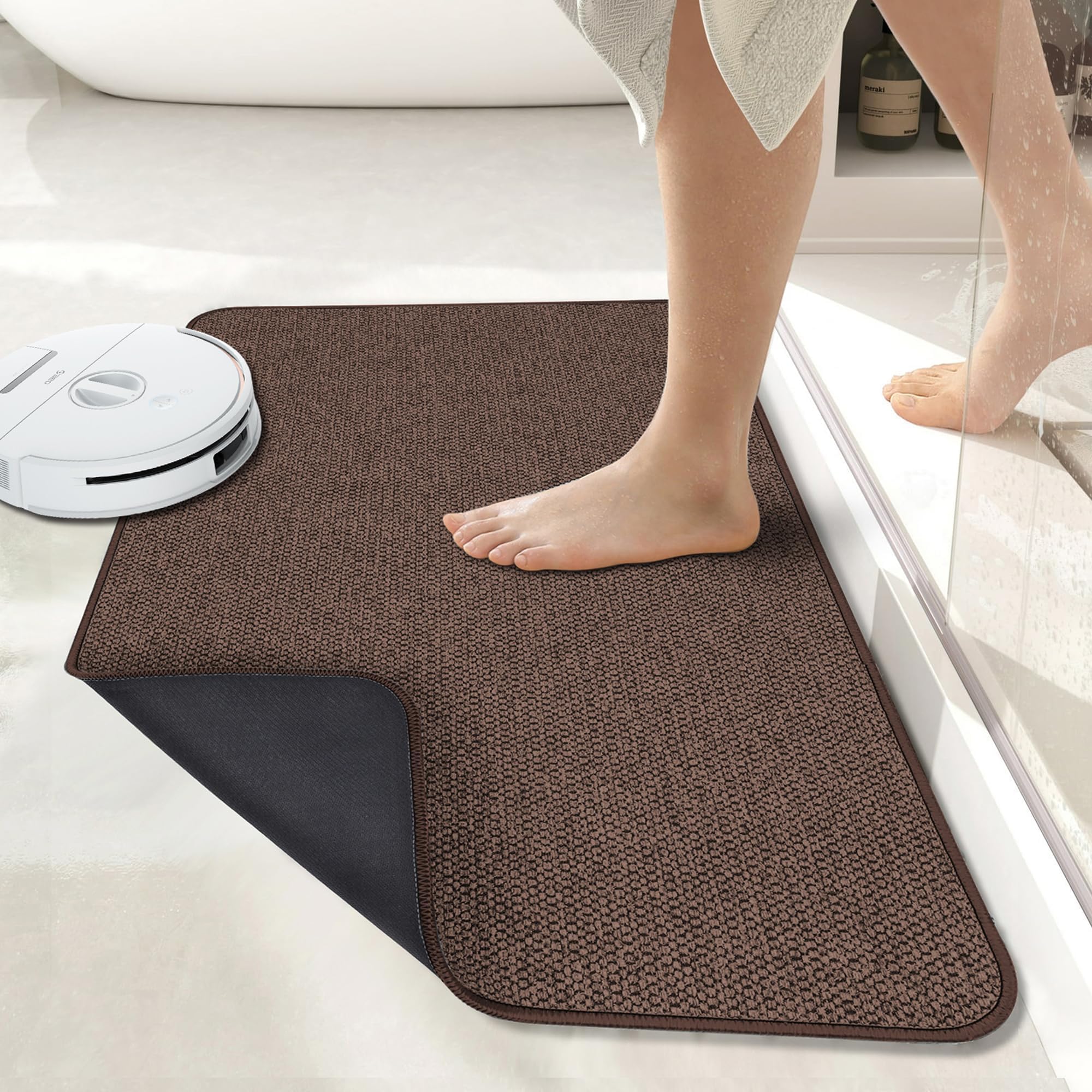 Bath Mat,Ultra Thin Bathroom Rugs,Rubber Bath Mats for Bathroom,No Slip Bath Rugs,Quick Dry,Machine Washable,Low Pile,Absorbent,Shower Outside,Sink,Home Decor Accessories.Grey,1'5"x2'3"(17x27Inch)