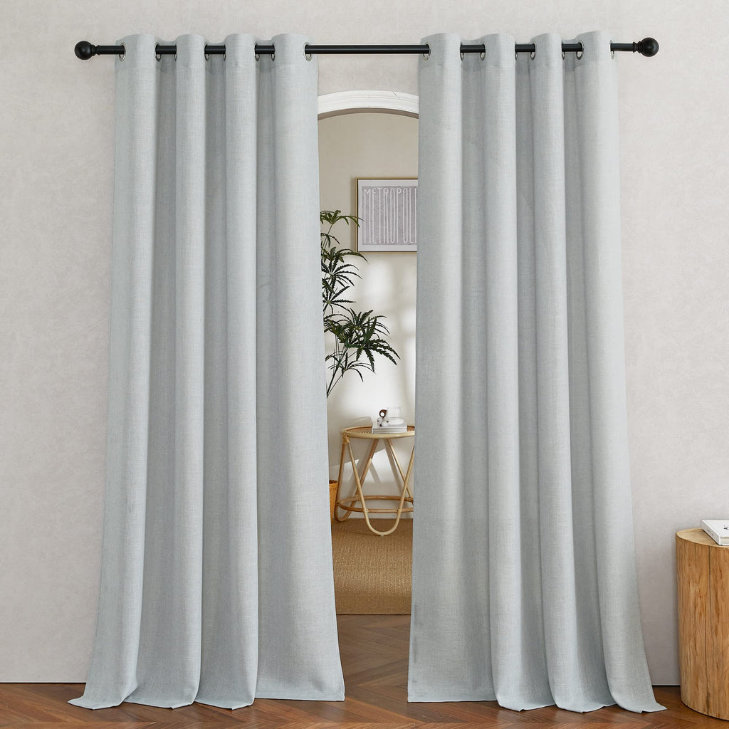 NICETOWN Linen Textured Semi Sheer Curtains 84 inches Length, Eyelet Top Bedroom Window Privacy Translucent Light Filtering Flax Sheer Drapes for Guest Room, 52 inches Wide, 2 Panels, Sea Mist