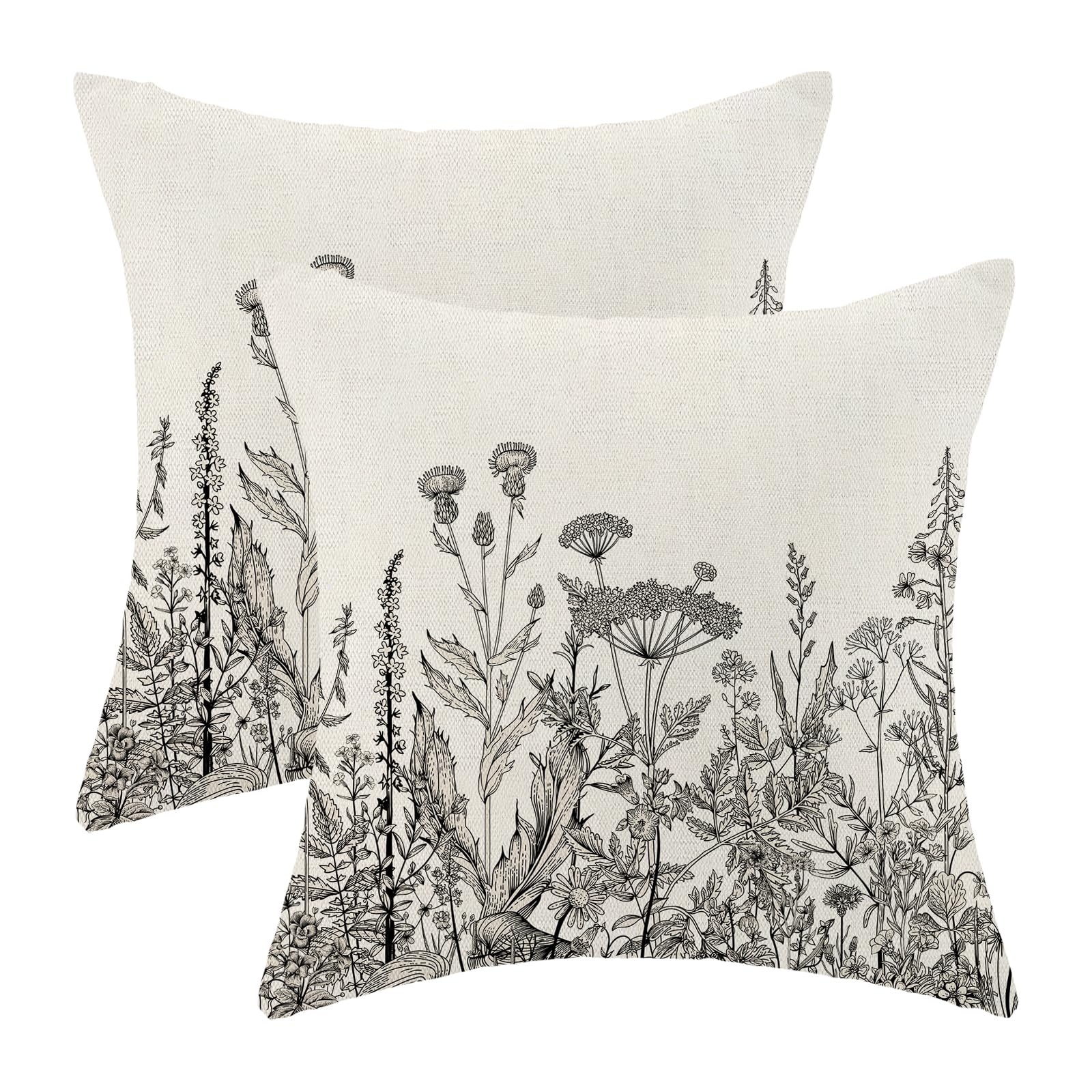 AEIOAE Spring Pillow Covers 18x18 Inch Set of 2,Sage Green Wild Flower Plant Throw Pillows Case,Seasonal Floral Outdoor Decorative Square Linen Farmhouse Decor Cushion Covers for Home Sofa Bed Couch