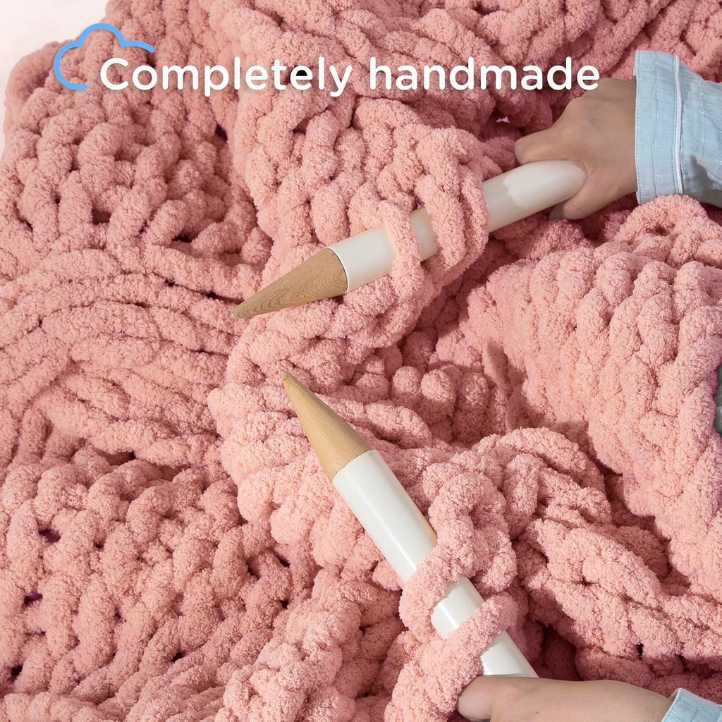 50x60 Inch Pink 100% Hand Knitted Chunky Soft Thick Warm Knit Throw Blanket for Couch Winter Use