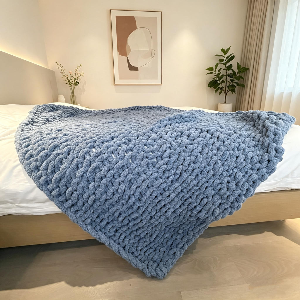 Chunky Knit Blanket Throw 40"×40", Hand Knitted Warm Chenille Throw Blanket, Home Decor Soft Thick Yarn Cable Knit Blanket, Soft Breathable Fleece Banket Christmas for Couch Bed Sofa Best Gift (Gray)