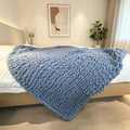 Chunky Knit Blanket Throw 40"×40", Hand Knitted Warm Chenille Throw Blanket, Home Decor Soft Thick Yarn Cable Knit Blanket, Soft Breathable Fleece Banket Christmas for Couch Bed Sofa Best Gift (Gray)