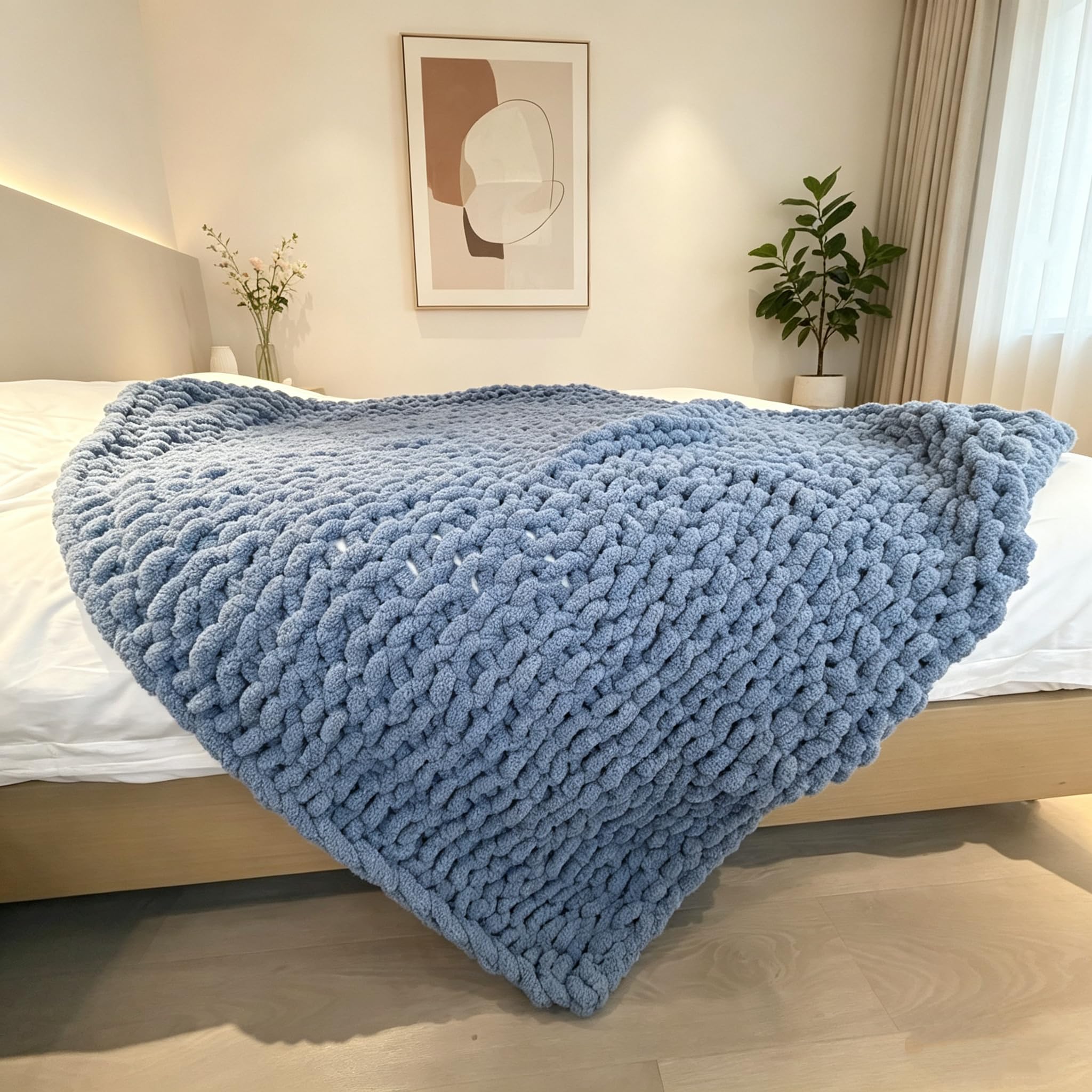 Chunky Knit Blanket Throw 40"×40", Hand Knitted Warm Chenille Throw Blanket, Home Decor Soft Thick Yarn Cable Knit Blanket, Soft Breathable Fleece Banket Christmas for Couch Bed Sofa Best Gift (Gray)